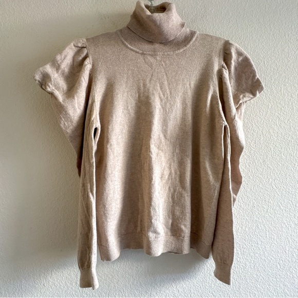 MISA Los Angeles Gabriela Puff Sleeve Cashmere blend Sweater Tan Size Small - Picture 2 of 9
